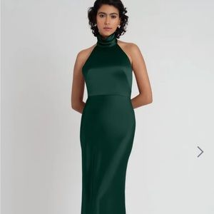Jenny Yoo emerald satin halter gown